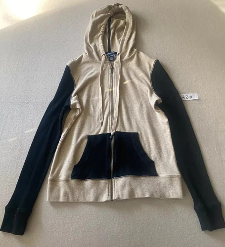 OFF WHITE Felpa con cappuccio American Living donna XS panna nera full zip tasca canguro outdoor