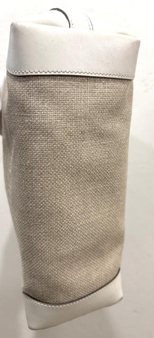 GUCCI Craft Tote Bag Beige White Canvas Leather Women Vintage Authentic thumbnail 16