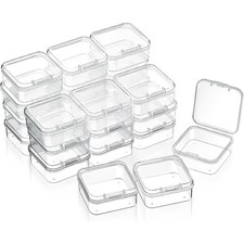 24 Pack Small Clear Plastic Bead Storage Containers with Hinged Lids for Craft