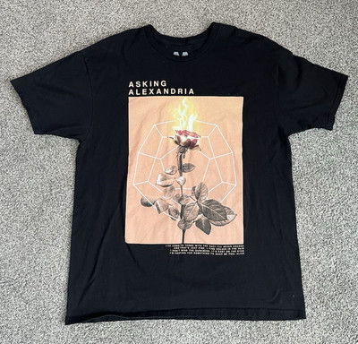 Asking Alexandria Flaming Rose Into the Fire Lyric Concert T-Shirt Size XL Rock
