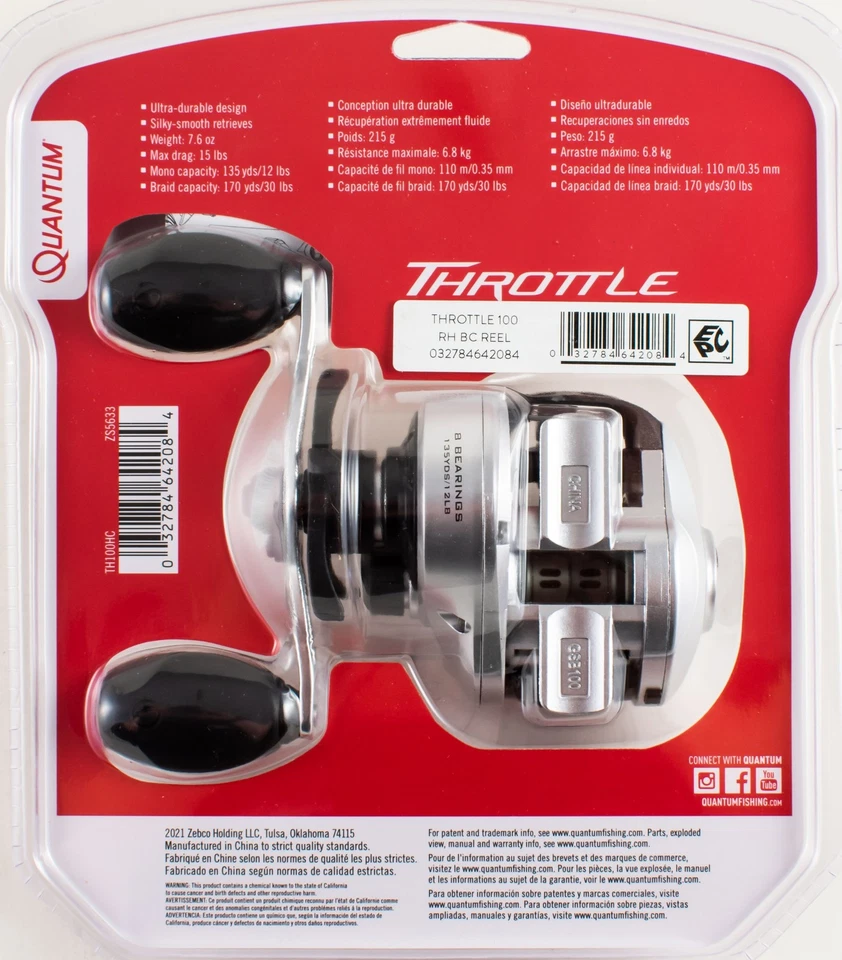 (LOT OF 4) QUANTUM THROTTLE 100 TH100HC 7.3:1 RH BAITCAST REEL CLAM PCK 21-42341 - Image 2 of 2