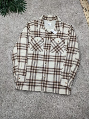 $100 GAP Jacket Mens S Small Tan Brown Plaid Button Blazer Chore Coat New NWT