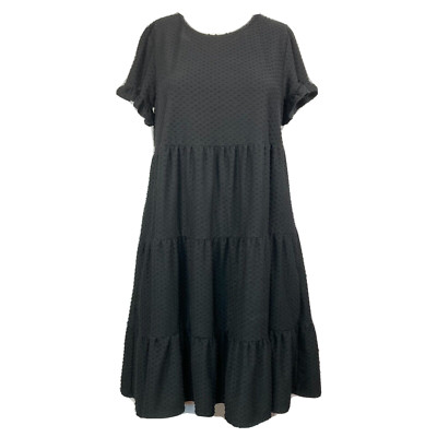 Sugar Lips Dress Womens Sz S Black Roam Around Swiss Dot Tiered A Line Pockets
