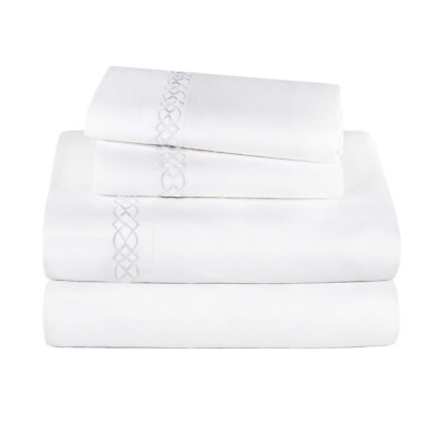 1000 Thread Count Egyptian Cotton Embroidered Durable Flat Fitted Bed Sheet Set