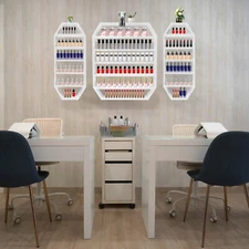 3x White Nail Polish Display Racks 6 Tier Wall Mount Organizer for 200Bottle Max