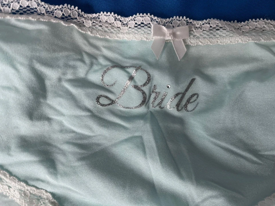 2 Pack NWT Betsey Johnson Nylon Spandex Microfiber White and Blue Cheeky Size L - Image 3 of 4