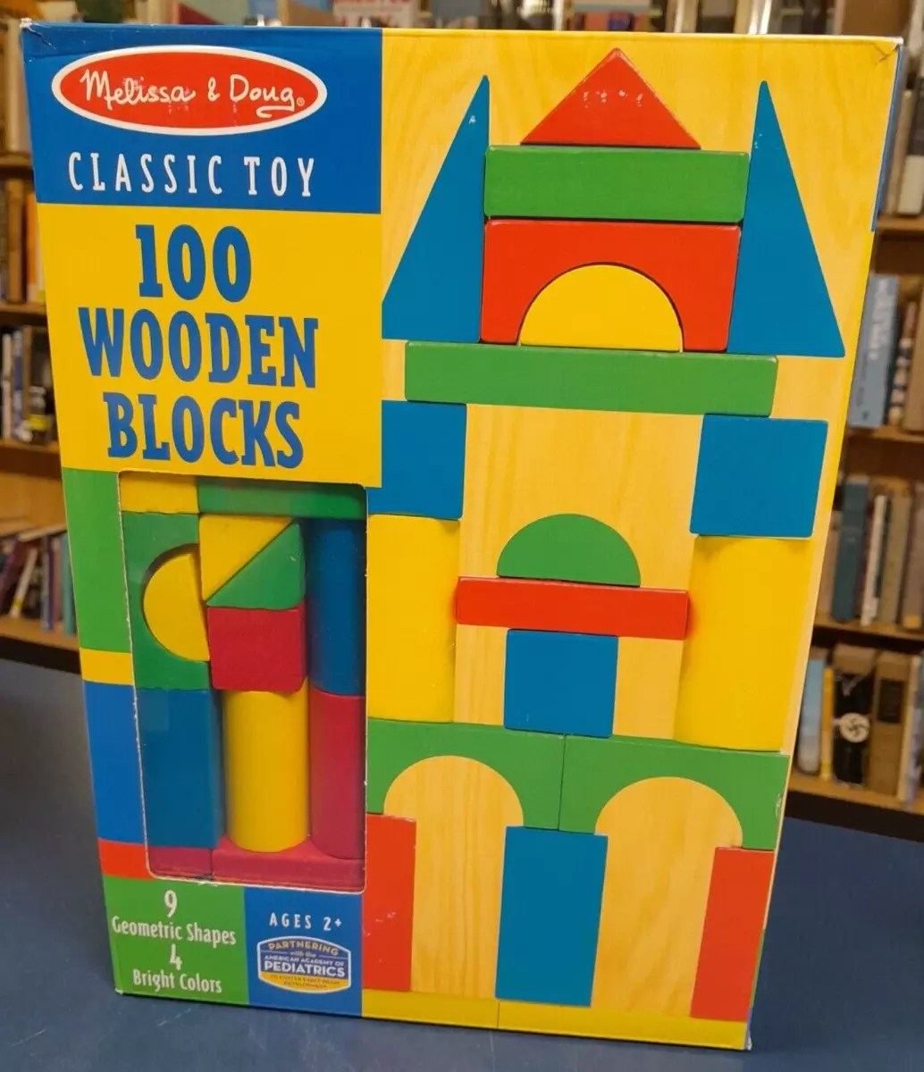 Melissa & Doug Wooden Building Set - 100 Blocks in 4 Colors and 9 Shapes