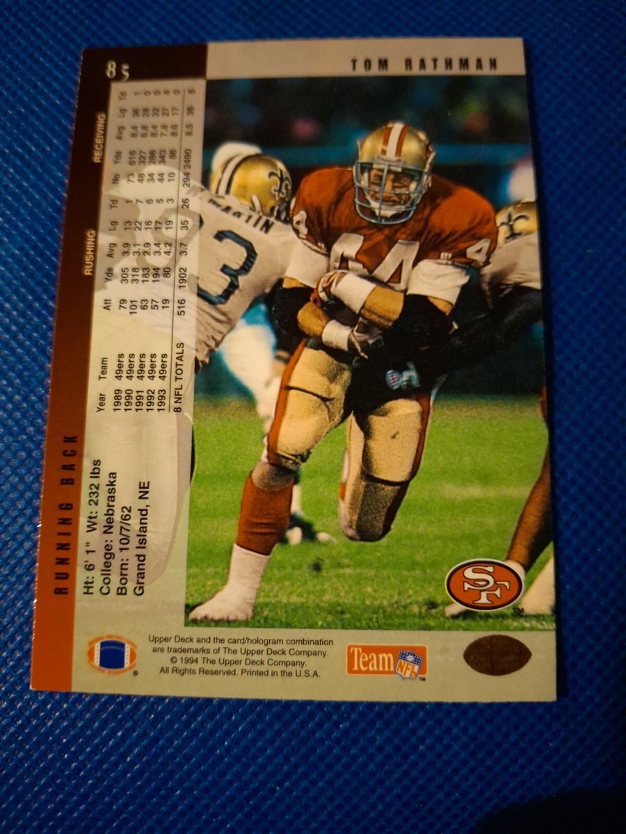 1994 TOM RATHMAN UPPER DECK ELECTRIC NFL CARD #85 SF 49ERS RAIDERS