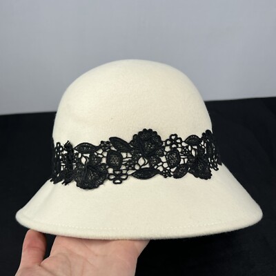 San Diego Hat Company Ladies Cream Black Lace Cloche Hat O/S 