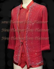 M364 Ballroom XL Men's Rhythm Salsa Latin Dance vest / coat set 3/4 sleeve red