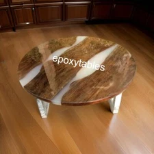 Round Epoxy Resin White Counter Desk Coffee Table Top Handmade Furniture Decors