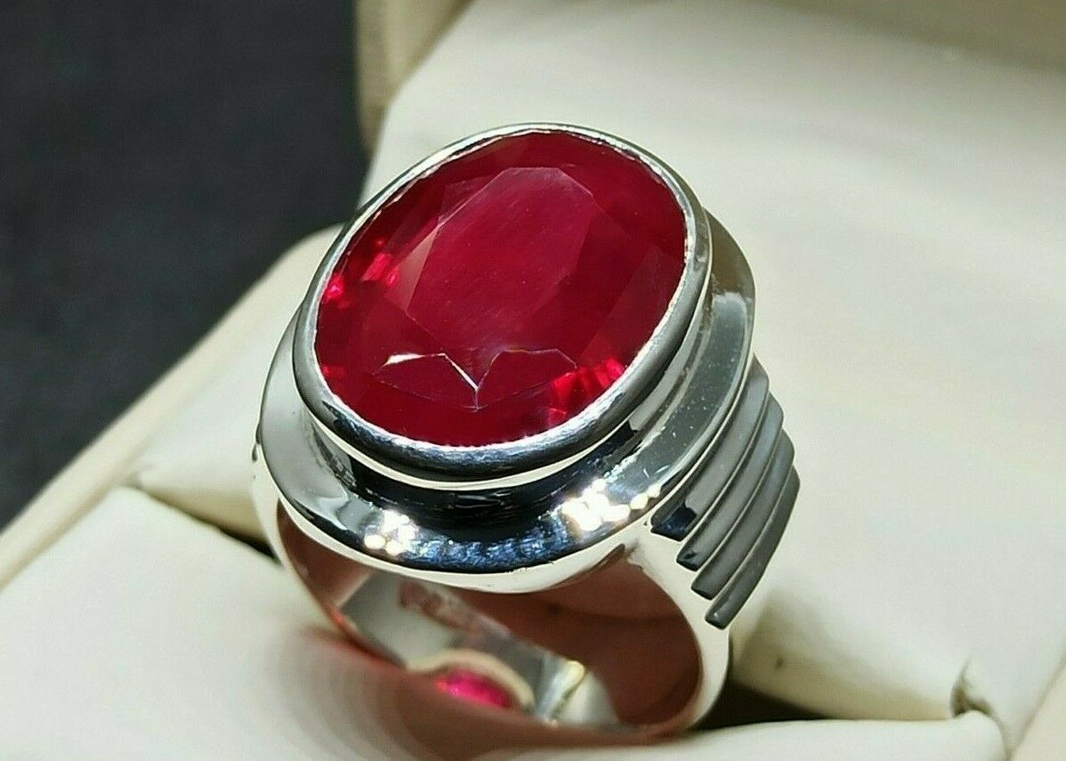 BIG HAND silver925×k18×coral×Ruby Big 25 Ct Deep Red Ruby Sterling Silver 925 Roby Handmade