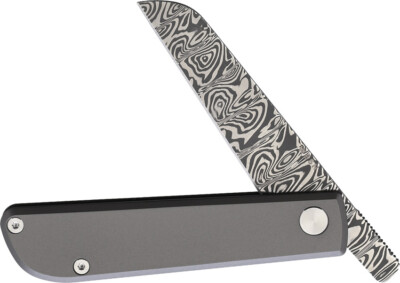 Wesn Goods Samla Gray Titanium Friction Folding Damascus Pocket Knife 