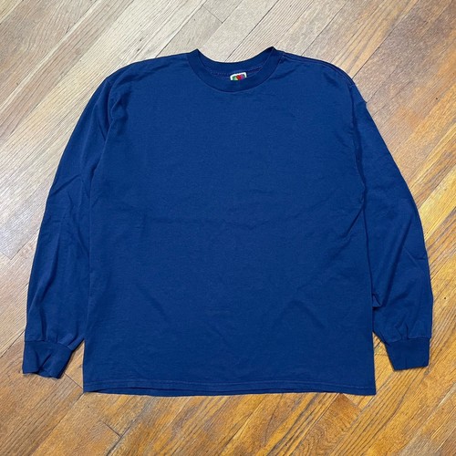 Vintage Blank T-Shirt 90s Fruit Of The Loom Best Blue Long Sleeve Adult XL Retro