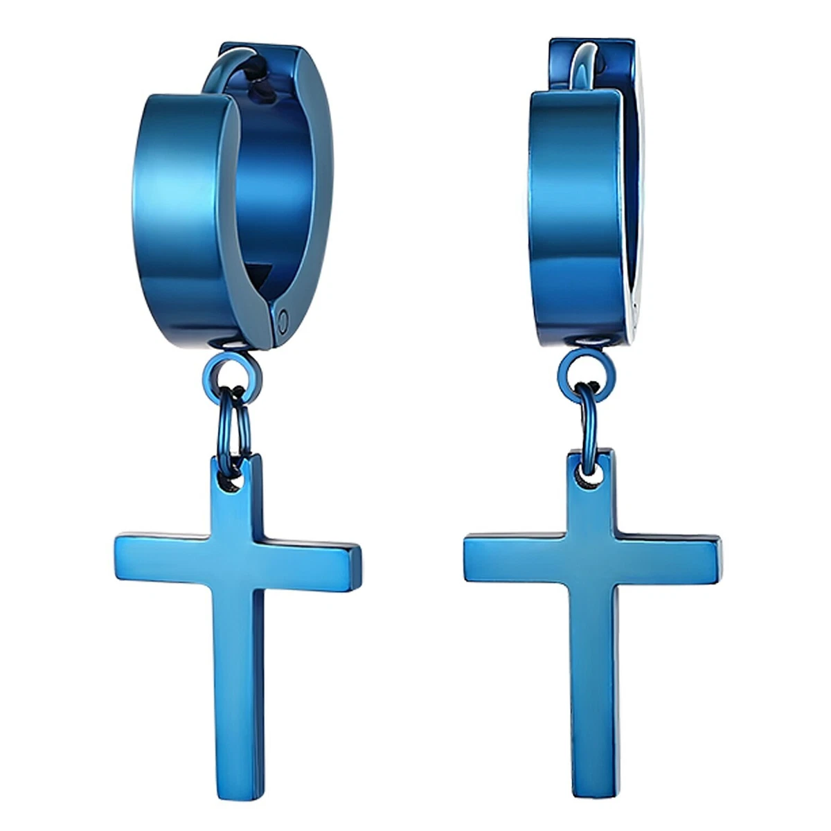 Hypoallergenic Cross Hoop Earrings Blue Silver Color Jewelry