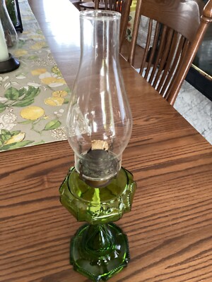 Antique FINDLEY QUEEN HEART Beaded Oil Lamp Green Glass 17” | eBay