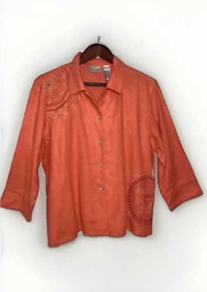 Blusa para mujer Napa Valley de lino coral bordada talla L Foto 2 de 4