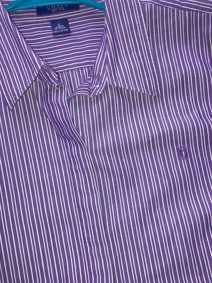Фиолетовый/синий в полоску 100% хлопок платье рубашка CHAPS молодежи большой - Изображение 2 из 4