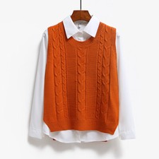 Women Knit Waistcoat Gilet Tank Jacquard Vest Round Neck Sleeveless Sweater Top