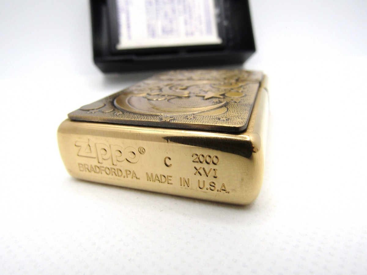 Barrett Smythe Galaxy Moon & Stars Solid Brass Zippo 2000 Barrett Smythe Galaxy Moon & Stars Solid Brass Zippo 2000