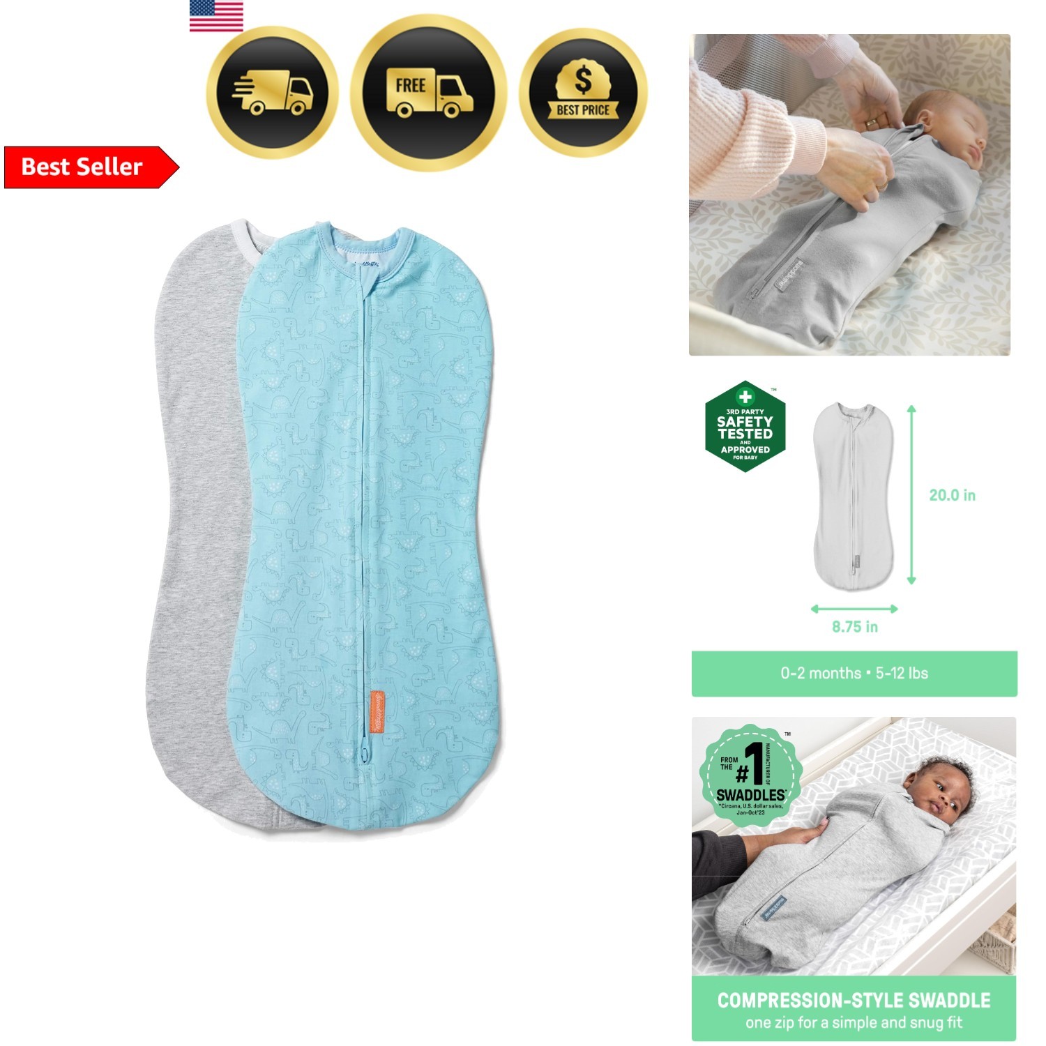 Baby Swaddle Pod Compression Sleep Sack Swaddle with Two-Way