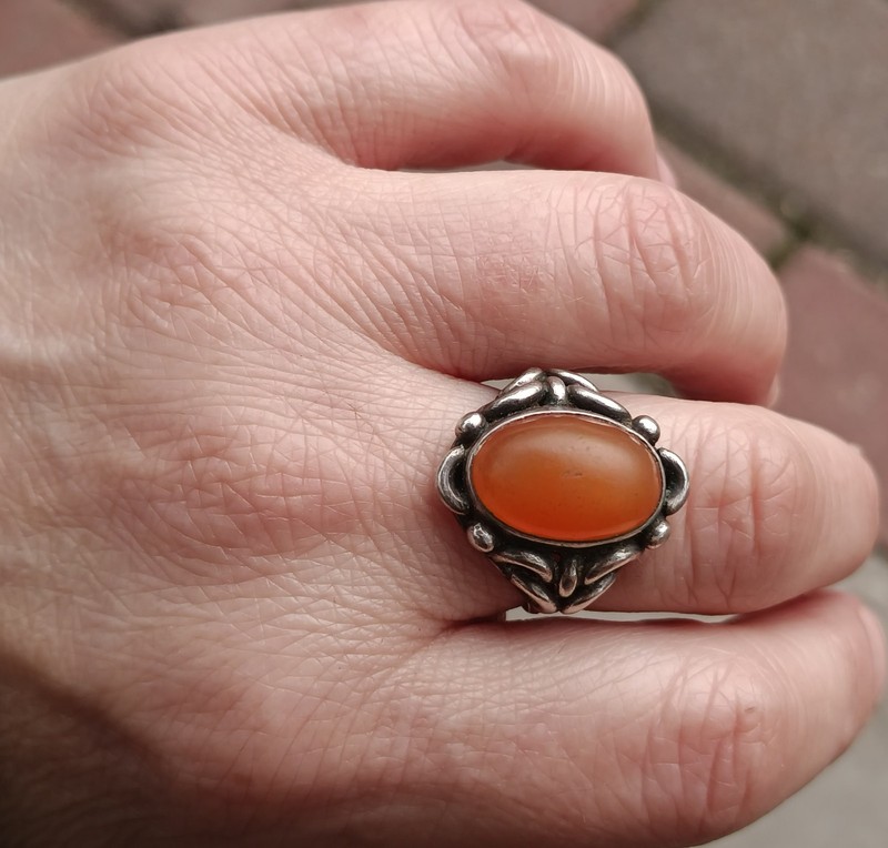 Vtg Ornate Sterling Silver Orange Carnelian 3/4"H Scrollwork Ring Sz 6 Signed 