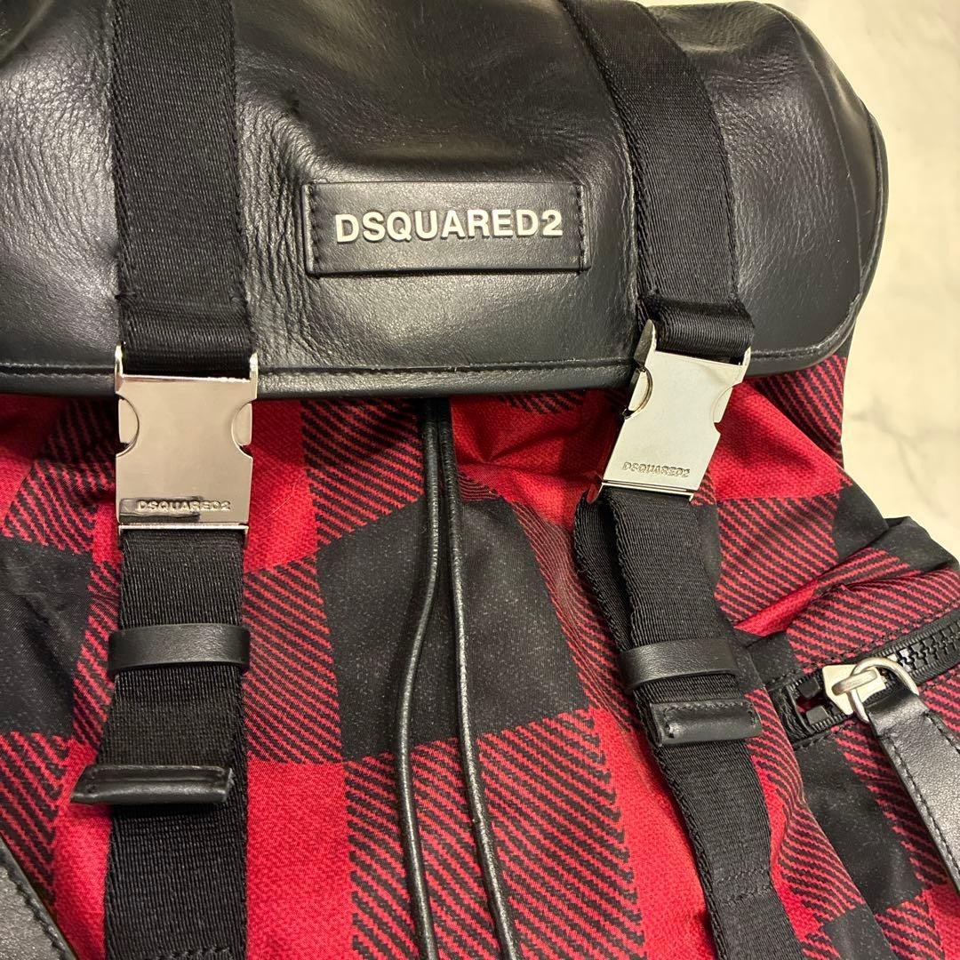 DSQUARED2 Red Black Check Backpack Designer Rucksack Streetwear