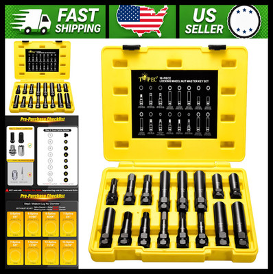 Topec 16-Piece Locking Lug Nut Key Set, Spline Star Hex Socket Set