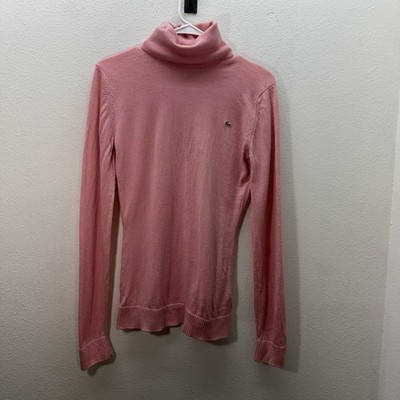 Lacoste 100% Wool Sweater Turtleneck Pink Long Sleeve Women s S/M EU 38 Croc