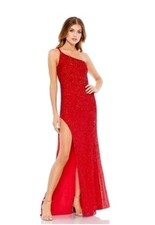 Mac Duggal 10711 Prom Long One Shoulder Sexy Dress Red Sequin Slit Sz 8 NWT