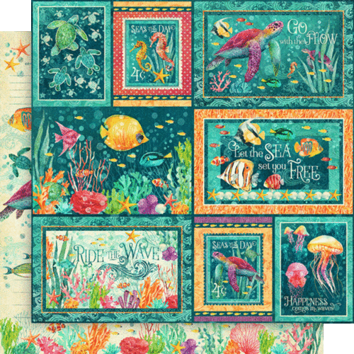 GRAPHIC 45 "SEAS THE DAY" 8X8 PAPER PACK OCEAN MARINE LIFE SCRAPJACK'S PLACE - Picture 8 of 13