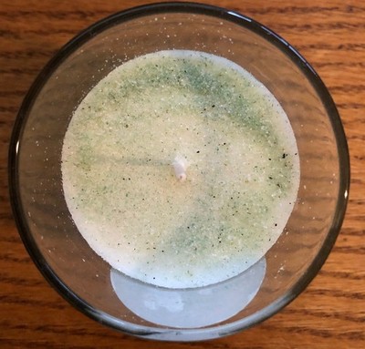 ''Good Luck'' Candle with Green Aventurine Semi-Precious Stone Dust!