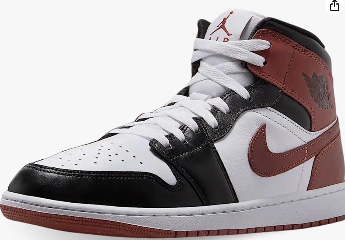 Air Jordan 1 Mid SE Men's Shoes (HF3216-102, White/Black/Dark Pony) Size 14