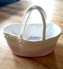 Diaper Caddy Organizer, Stylish Cotton Rope Baby Basket Pink Cream
