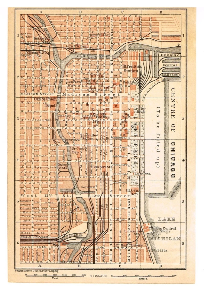 CHICAGO  Lake Park Antique map  1904 Original  Map City Plan  U.S.A - Image 2 of 4