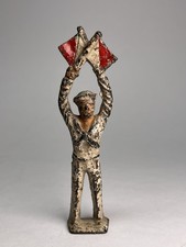 Vintage Cast Grey Iron Navy Soldier Sailor w/ Signal Flags