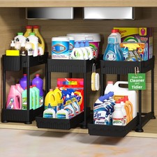 3 Pack Under Sink Organizers,2-Tier Multi-Use Kitchen and Bathroom Organizers...