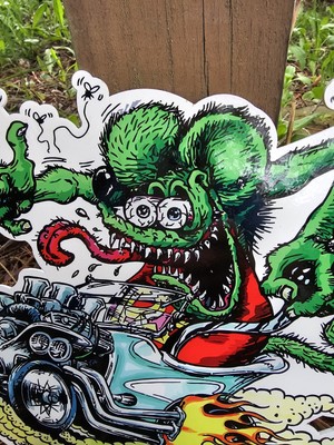 VINTAGE RAT FINK PORCELAIN SIGN ED ROTH HOT ROD GAS ENGINE RACE