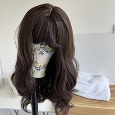 Dress Up Wig With Fringe Heat Resistant Synthetic Hair Long Wavy Choc Brown
