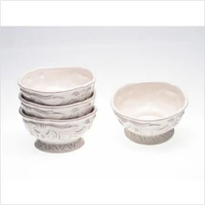 Firenze Ivory 6-Inch Ceramic Ice Cream Bowls, Set of 4 – Elegant Embossed