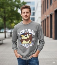 Taz Pit Crew T Shirt Long Sleeve Tasmanian Devil Racing Tee Front Back Graphics