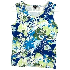 Talbots Size Small Petites Sleeveless Tank Top Shirt Floral Blue White Yellow