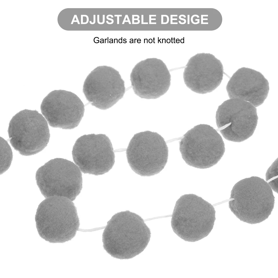 Декоративная гирлянда из 3 шариков Pom Pom 8,2 фута для вечеринок серая - Изображение 3 из 4