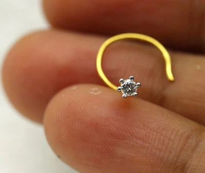 18K Gelbgold Damen Nasenring Rund Diamant 1x G/VS1 2,4 MM Gelb - Bild 1 von 4