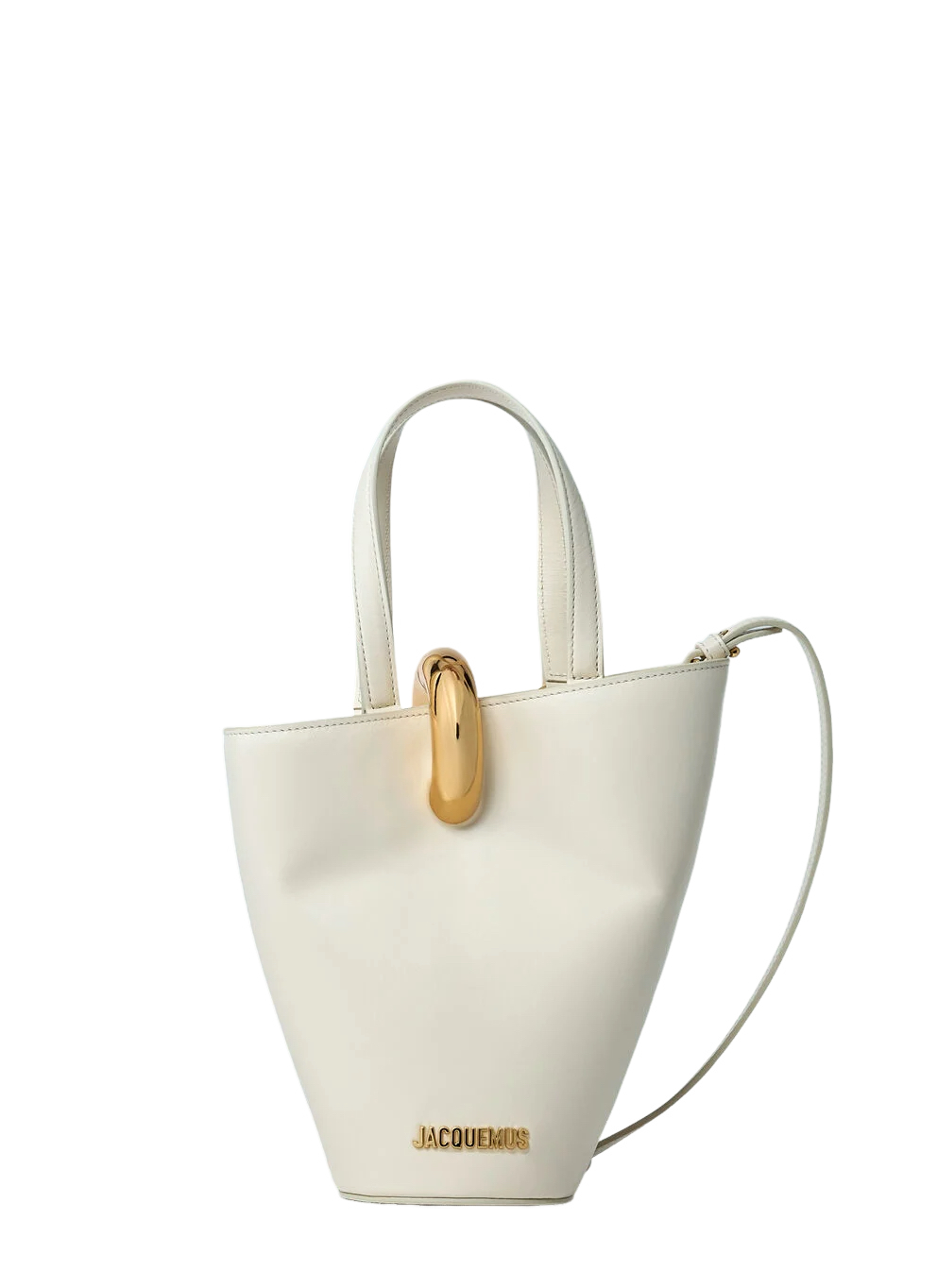 JACQUEMUS The Small Bambola White Leather Bucket Bag New