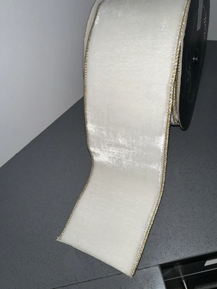 Cinta con cable de terciopelo llamativo marfil Farrisilk 4" X 10 yardas Foto 3 de 4