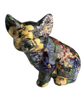 Vintage Joan Baker Porcelain Patchworks Floral Pig Figurine w/ Felt on Bottom