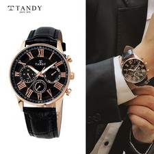 FedEx: TANDY Classic Men's Multifunction Leather Watch Black Dial Quartz 1712 bk