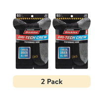 Dickies Men's Dri-Tech Crew Socks, 6-Pack Black Size 6-12, 2PK