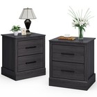 Set of 2 Drawer Nightstand Bedside Table Compact Sofa End Table Oak Dark Grey